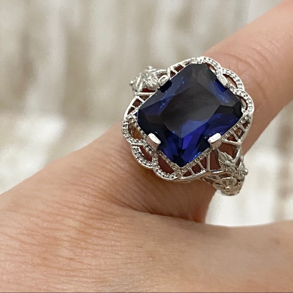 Blue Sapphire Silver-plate Cocktail Ring 6
